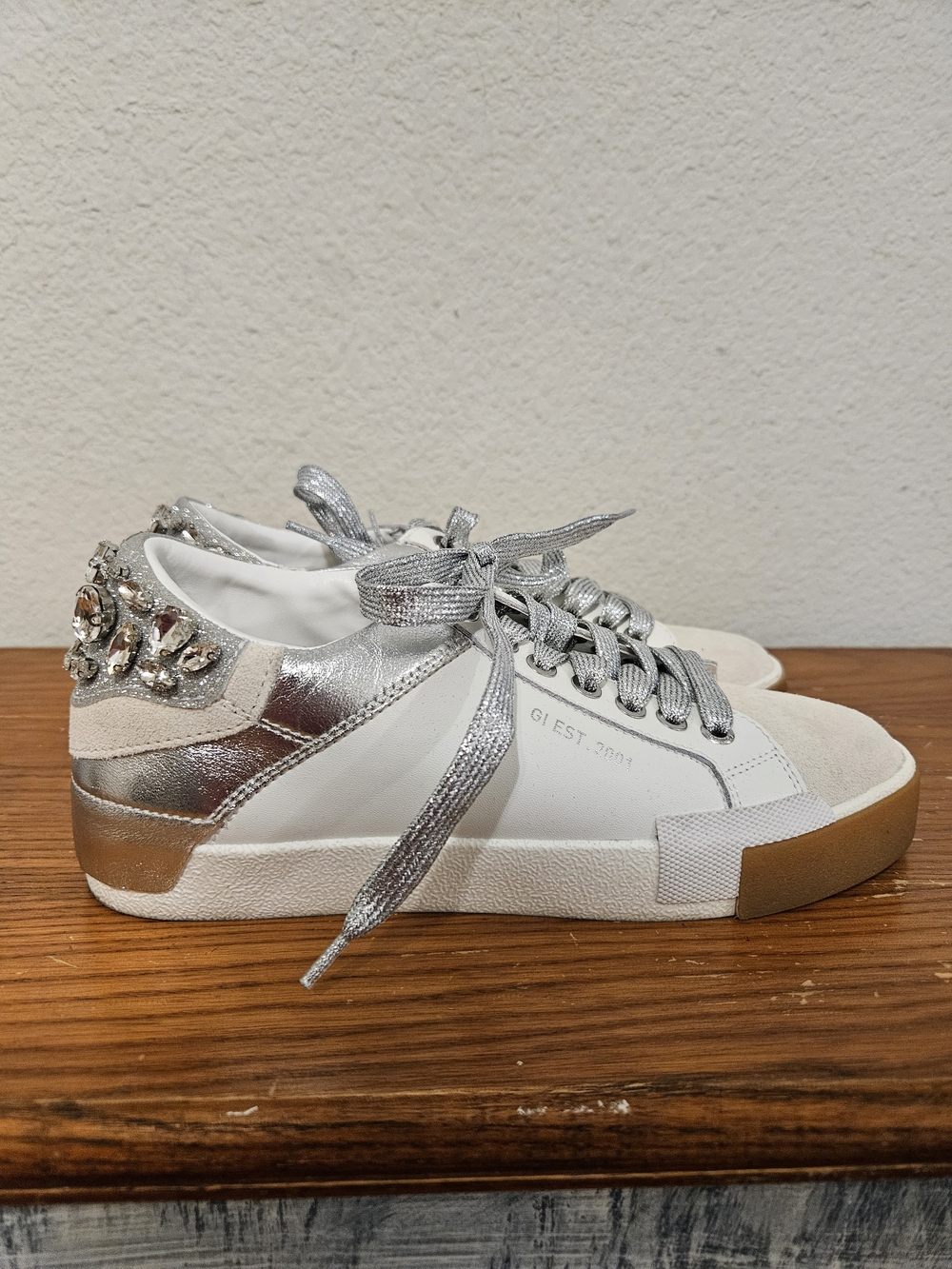 Gianni Bini White and Silver Accent Sneakers